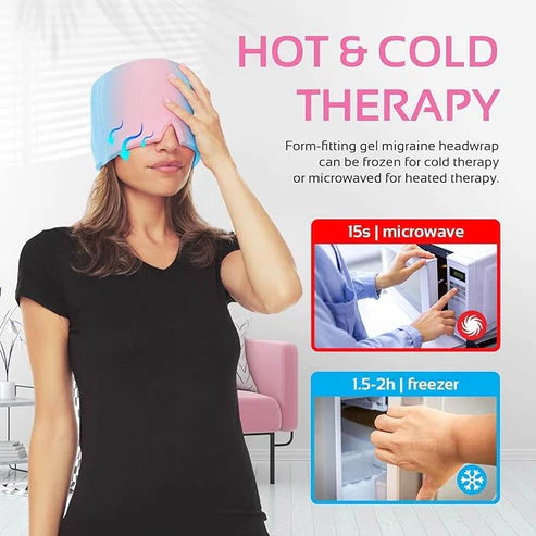 🔥 Migraine Relief Cap | Headache Ice & Heat Therapy Wrap, Reusable Hot/Cold Gel Head Wrap | Stress Relief Mask